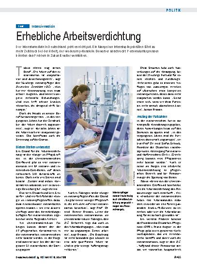 Vorschauseite 1: Intensivmedizin: Erhebliche Arbeitsverdichtung