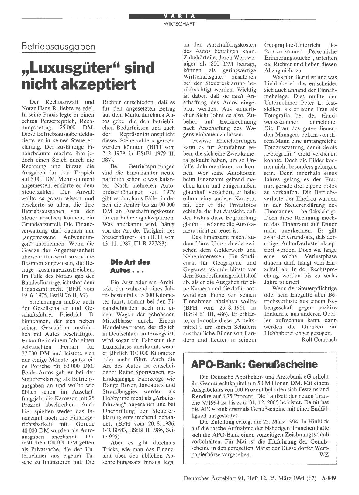 Vorschauseite 1: APO-Bank: Genußscheine