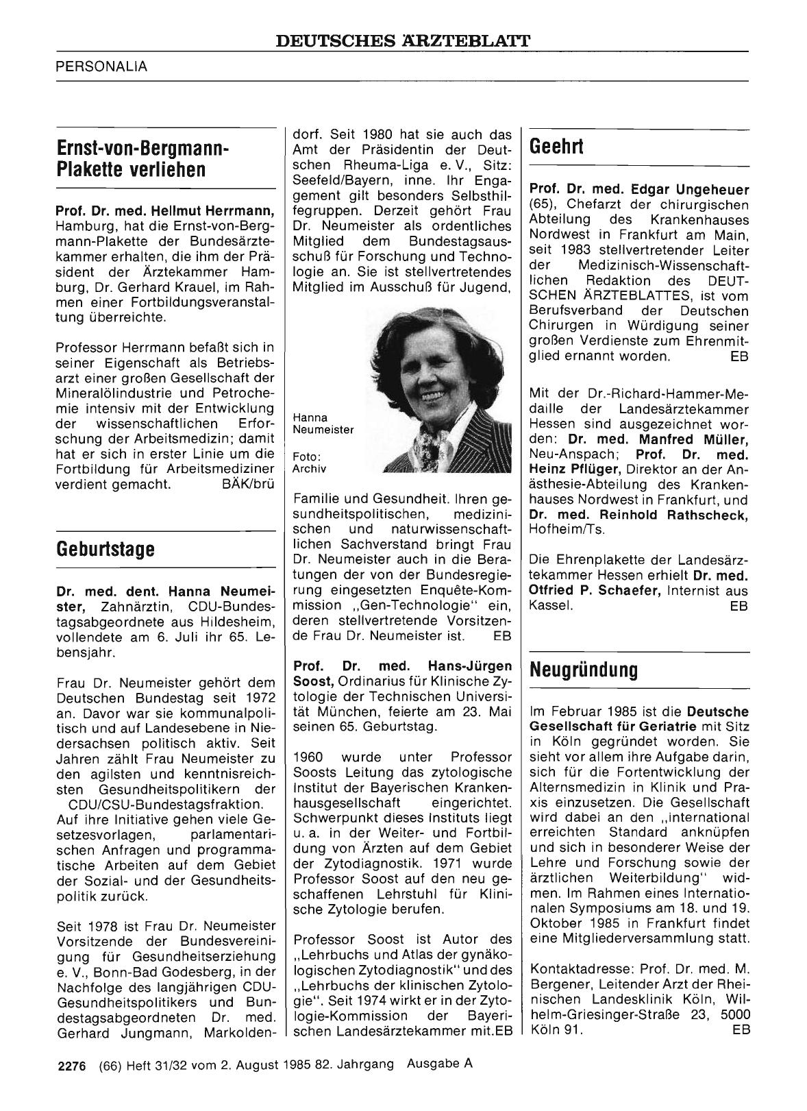 Vorschauseite 1: Ernst-von-Bergmann-Plakette verliehen