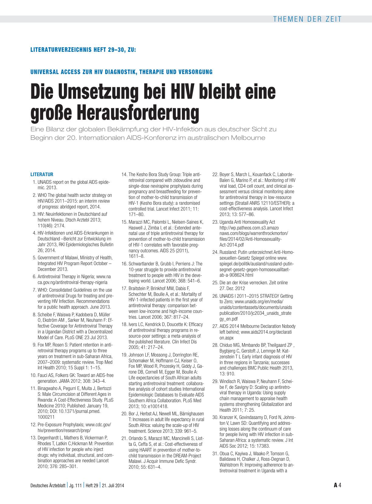Vorschauseite 4: „Universal Access“ zur Diagnostik, Therapie und Versorgung: Die Umsetzung bei HIV bleibt eine große Herausforderung
