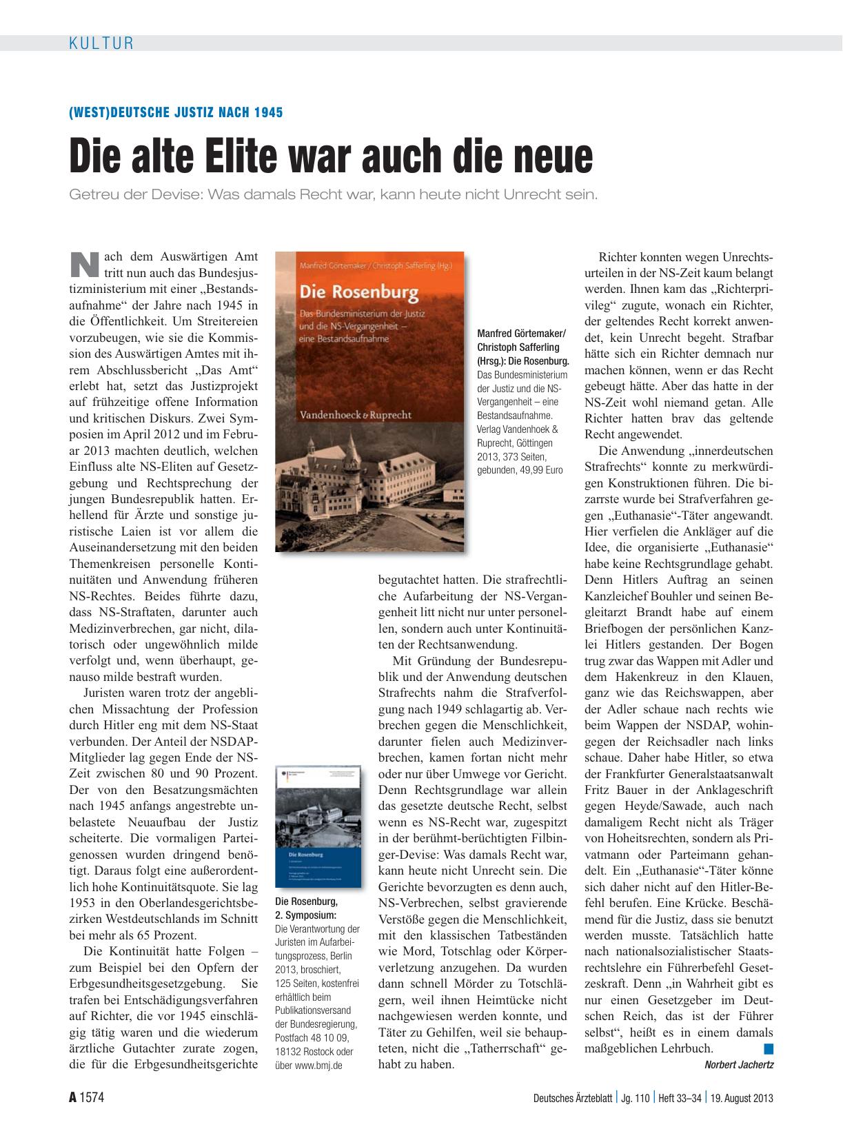 Vorschauseite 1: (West)deutsche Justiz nach 1945: Die alte Elite war auch die neue