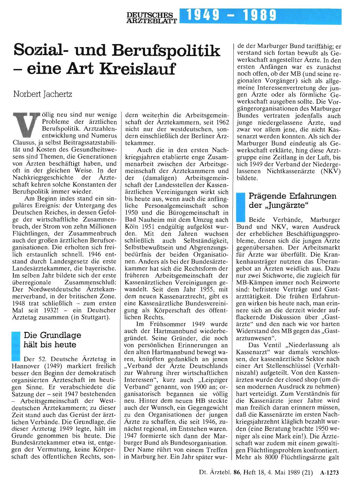 Vorschauseite 1: Sozialund Berufspolitik - eine Art Kreislauf
