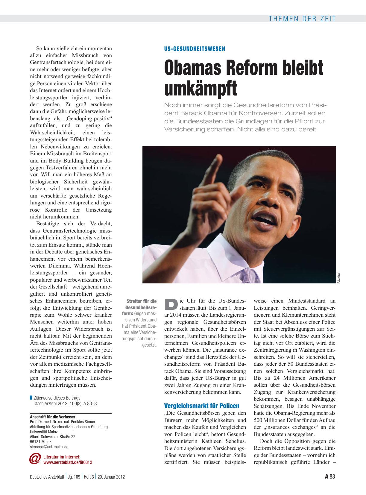 Vorschauseite 1: US-Gesundheitswesen: Obamas Reform bleibt umkämpft