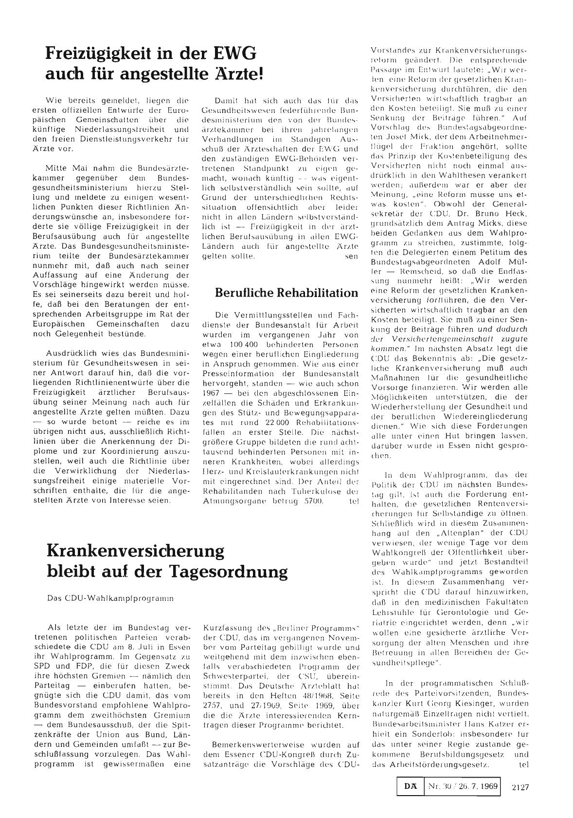 Vorschauseite 1: Freizügigkeit in der EWG auch für angestellte Ärzte!