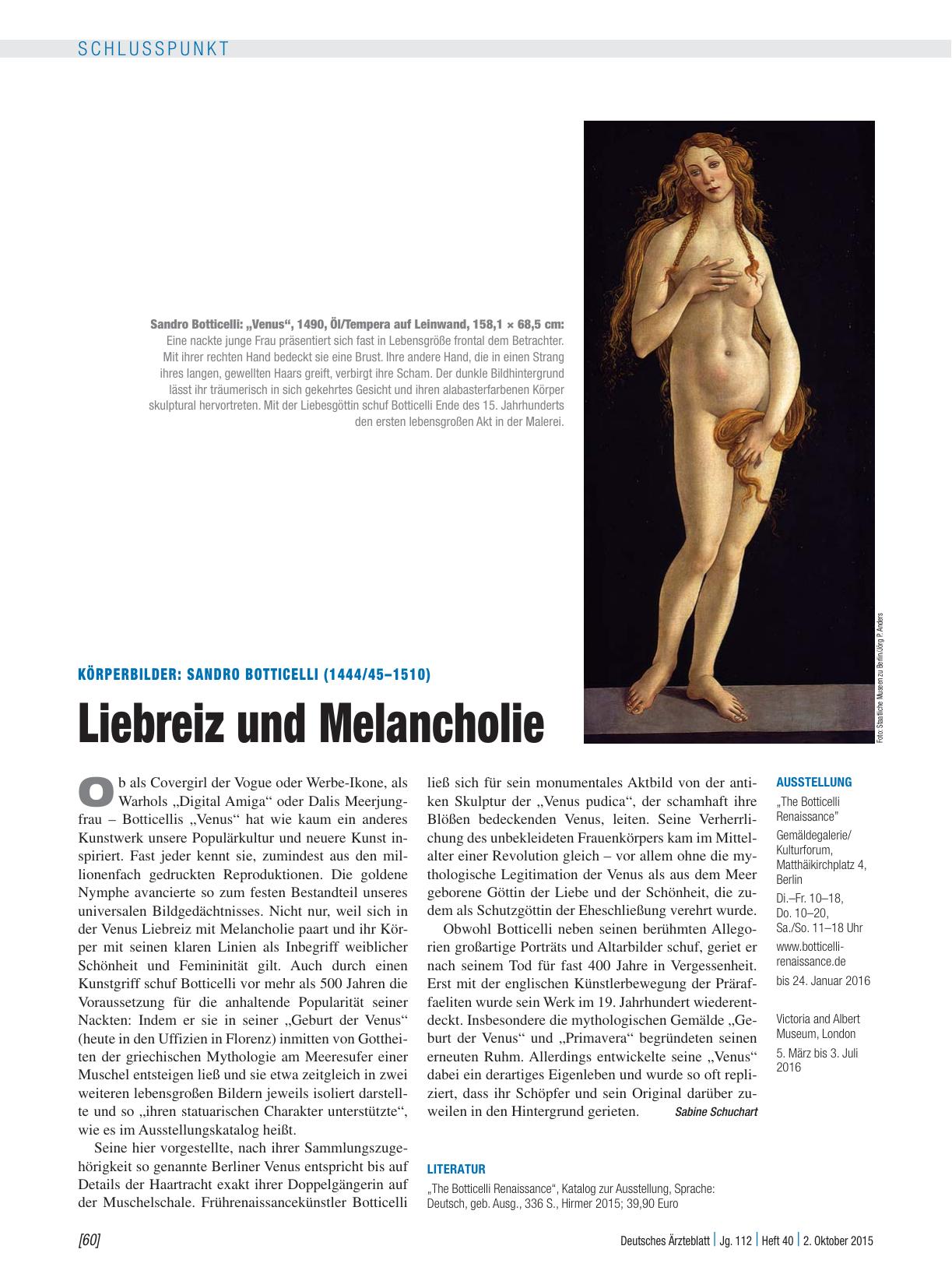 Vorschauseite 1: Körperbilder: Sandro Botticelli (1444/45 – 1510) – Liebreiz und Melancholie