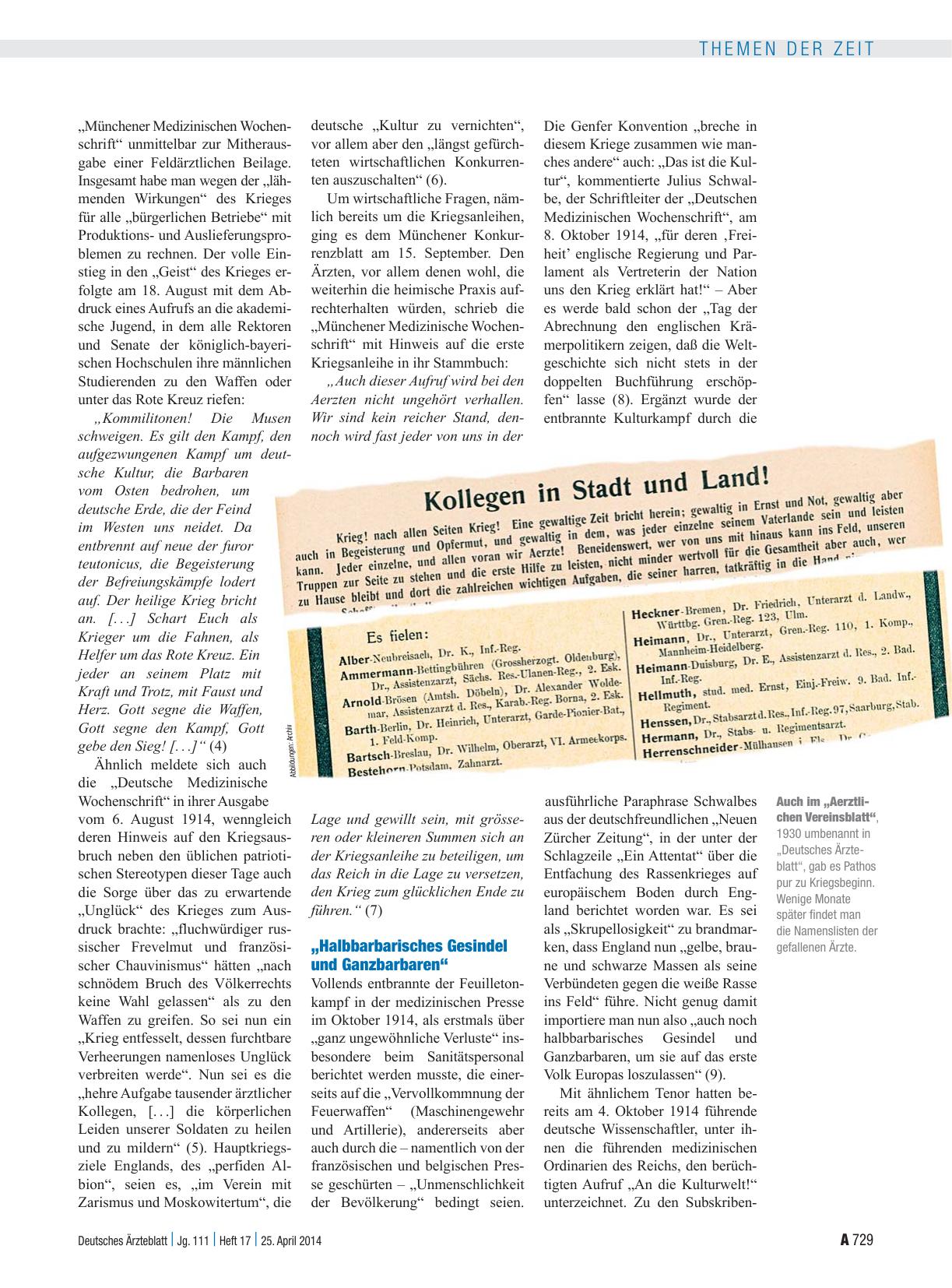 Vorschauseite 2: Erster Weltkrieg 1914–1918: Die deutsche Ärzteschaft im Furor teutonicus