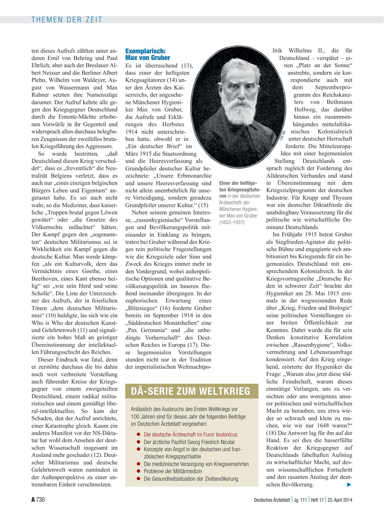 Vorschauseite 3: Erster Weltkrieg 1914–1918: Die deutsche Ärzteschaft im Furor teutonicus