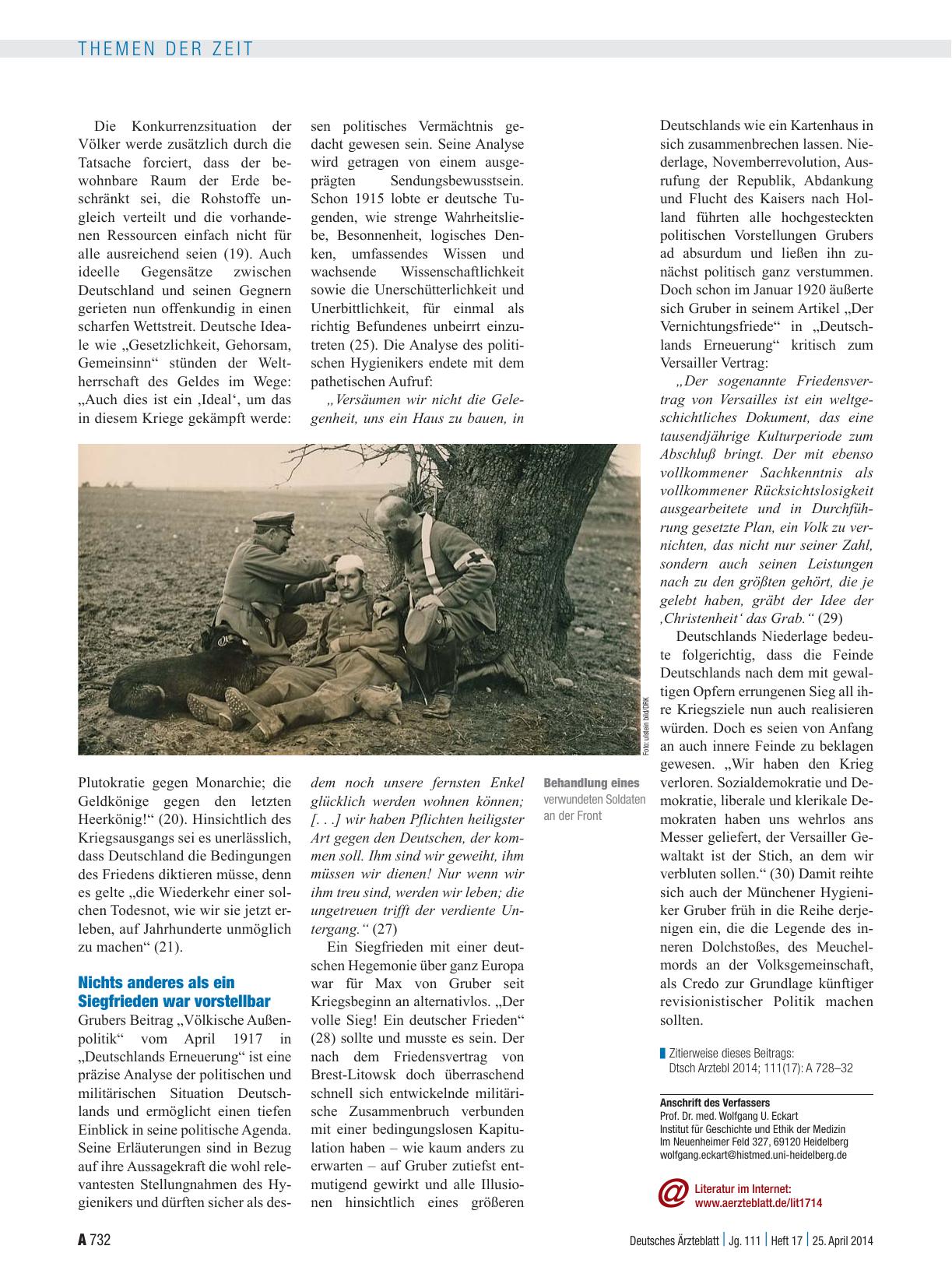 Vorschauseite 4: Erster Weltkrieg 1914–1918: Die deutsche Ärzteschaft im Furor teutonicus