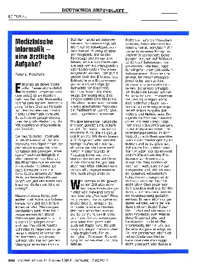Vorschauseite 1: Medizinische Informatik — eine ärztliche Aufgabe?