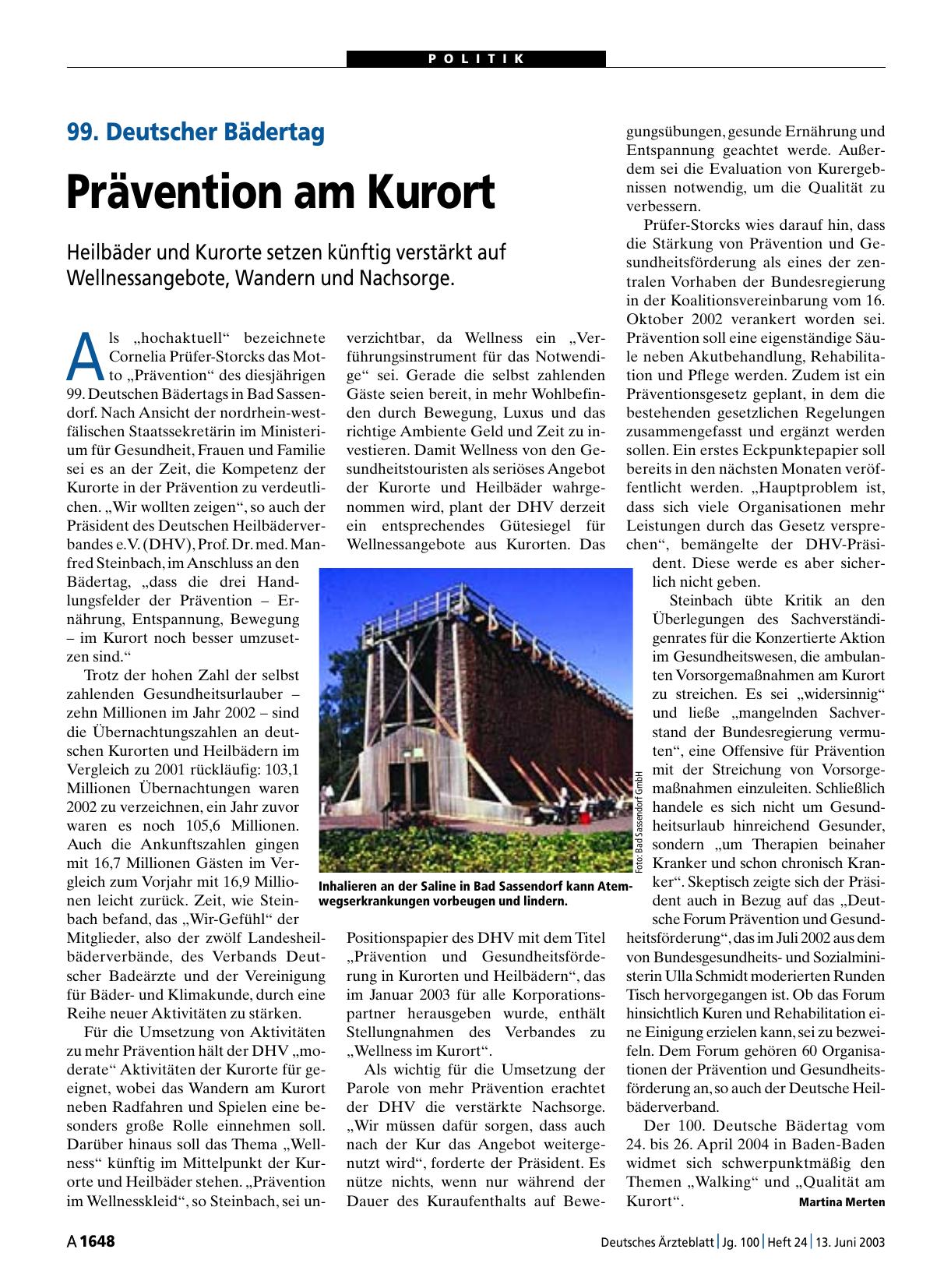 Vorschauseite 1: 99. Deutscher Bädertag: Prävention am Kurort