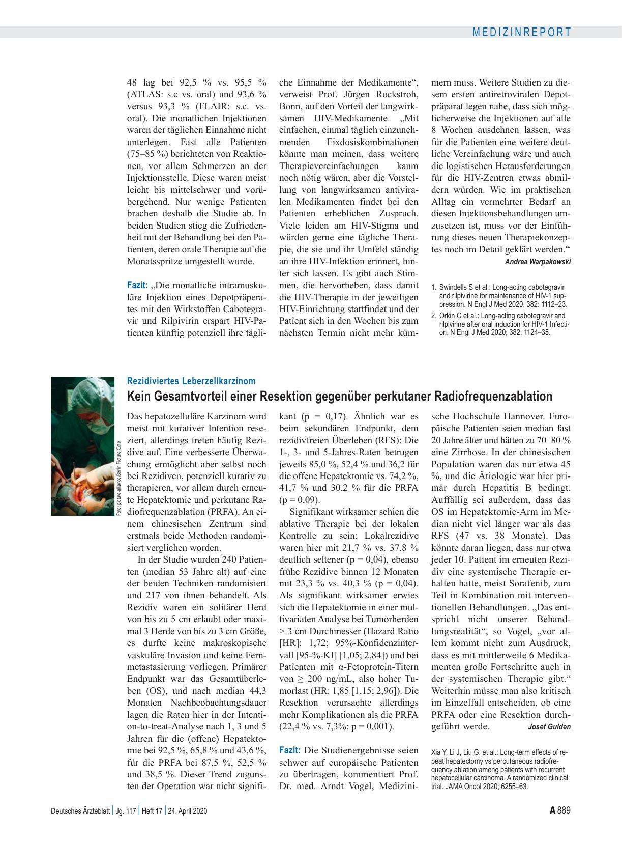 Vorschauseite 1: Rezidiviertes Leberzellkarzinom: Kein Gesamtvorteil einer Resektion gegenüber perkutaner Radiofrequenzablation