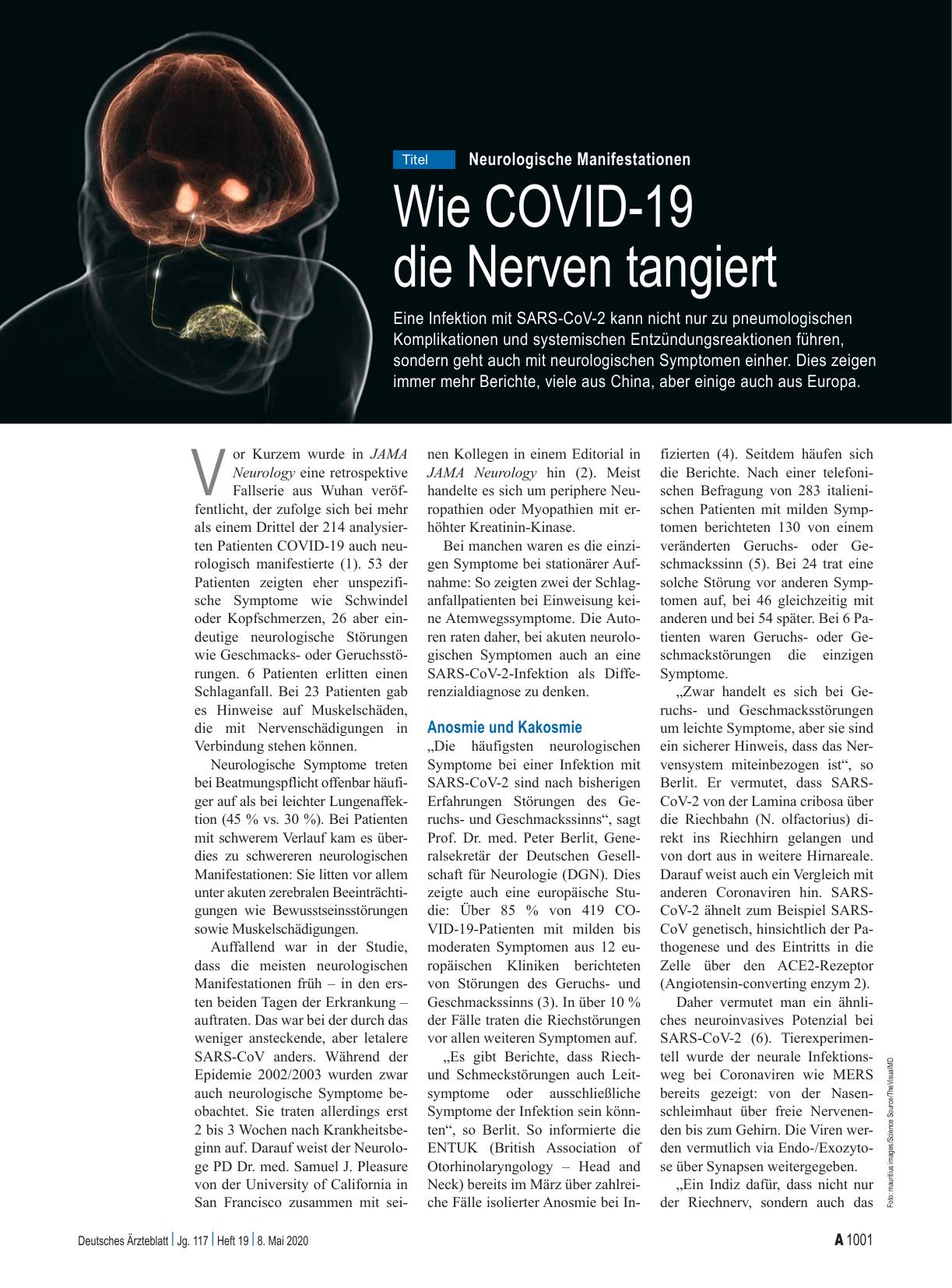 Vorschauseite 1: Neurologische Manifestationen: Wie COVID-19 die Nerven tangiert