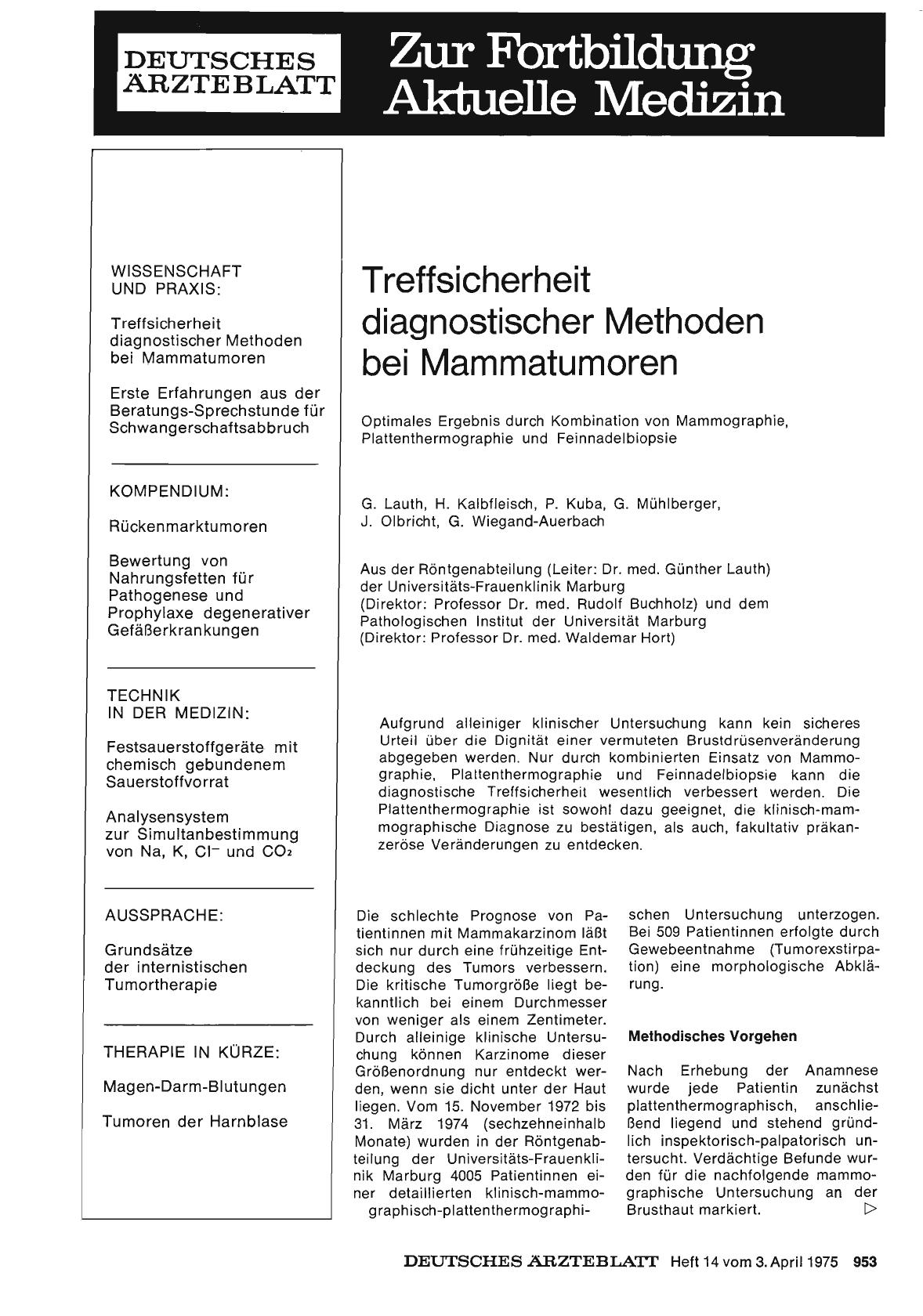 Vorschauseite 1: Treffsicherheit diagnostischer Methoden bei Mammatumoren