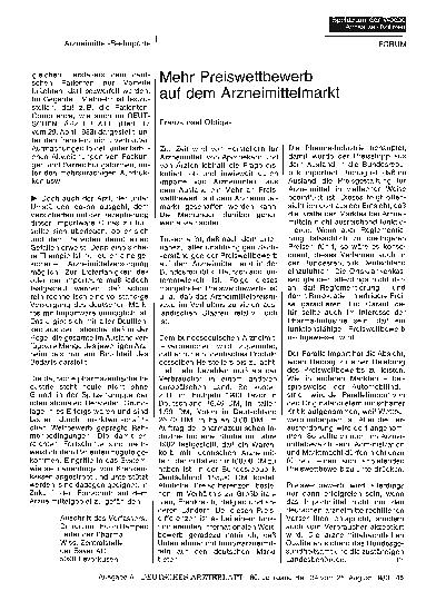 Vorschauseite 1: Mehr Preiswettbewerb auf dem Arzneimittelmarkt