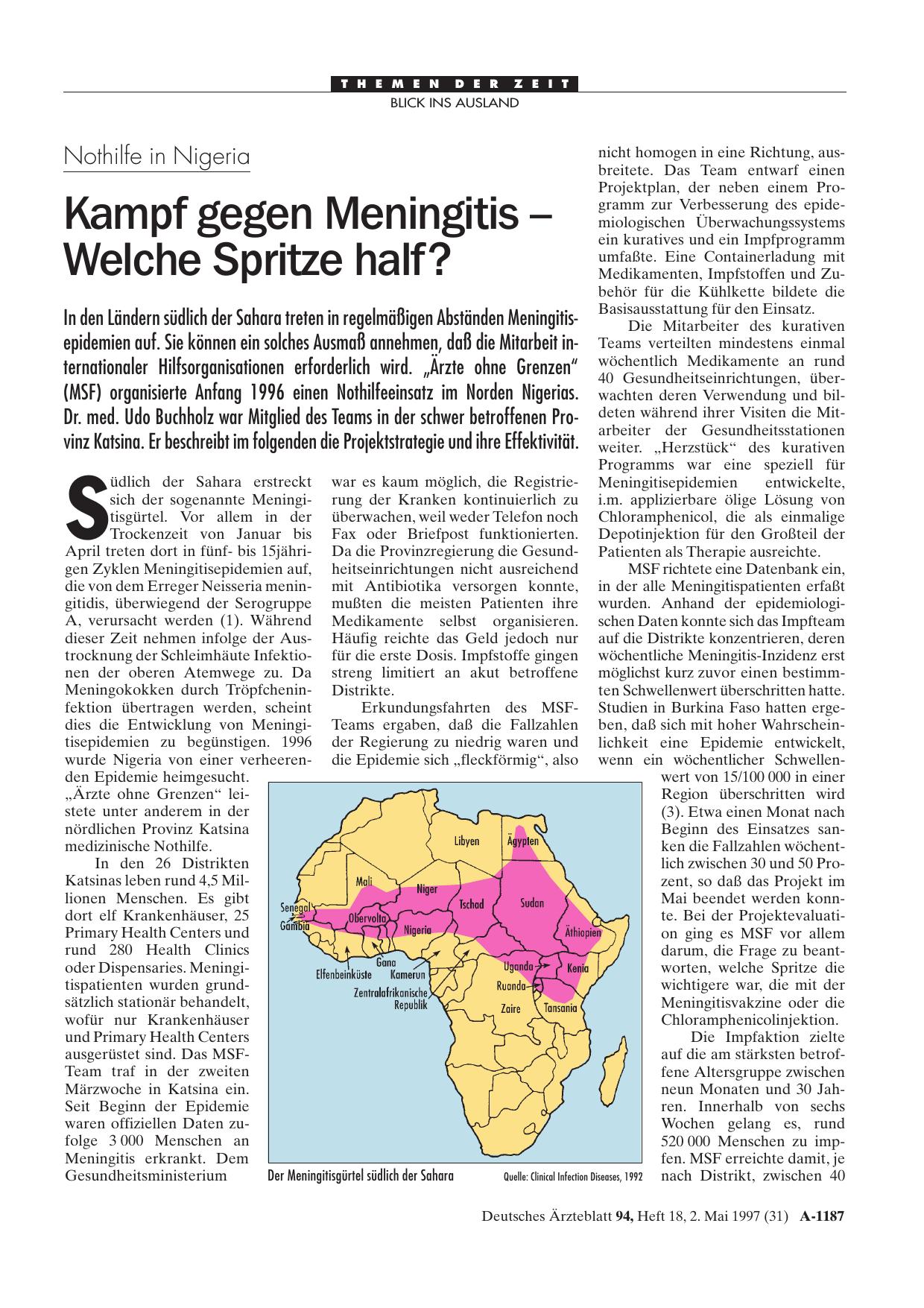 Vorschauseite 1: Nothilfe in Nigeria: Kampf gegen Meningitis - Welche Spritze half?