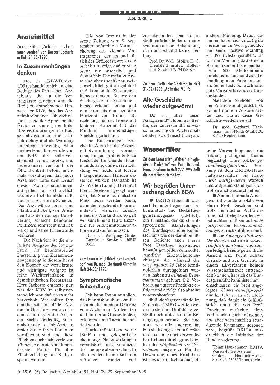 Vorschauseite 1: Wasserfilter: Wir begrüßen Untersuchung durch BGM