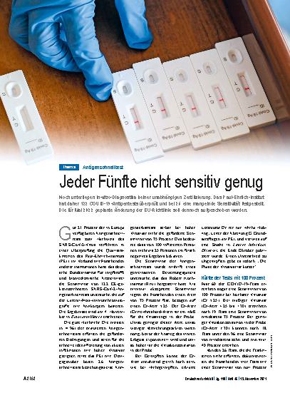 Vorschauseite 1: Antigenschnelltest: Jeder Fünfte nicht sensitiv genug