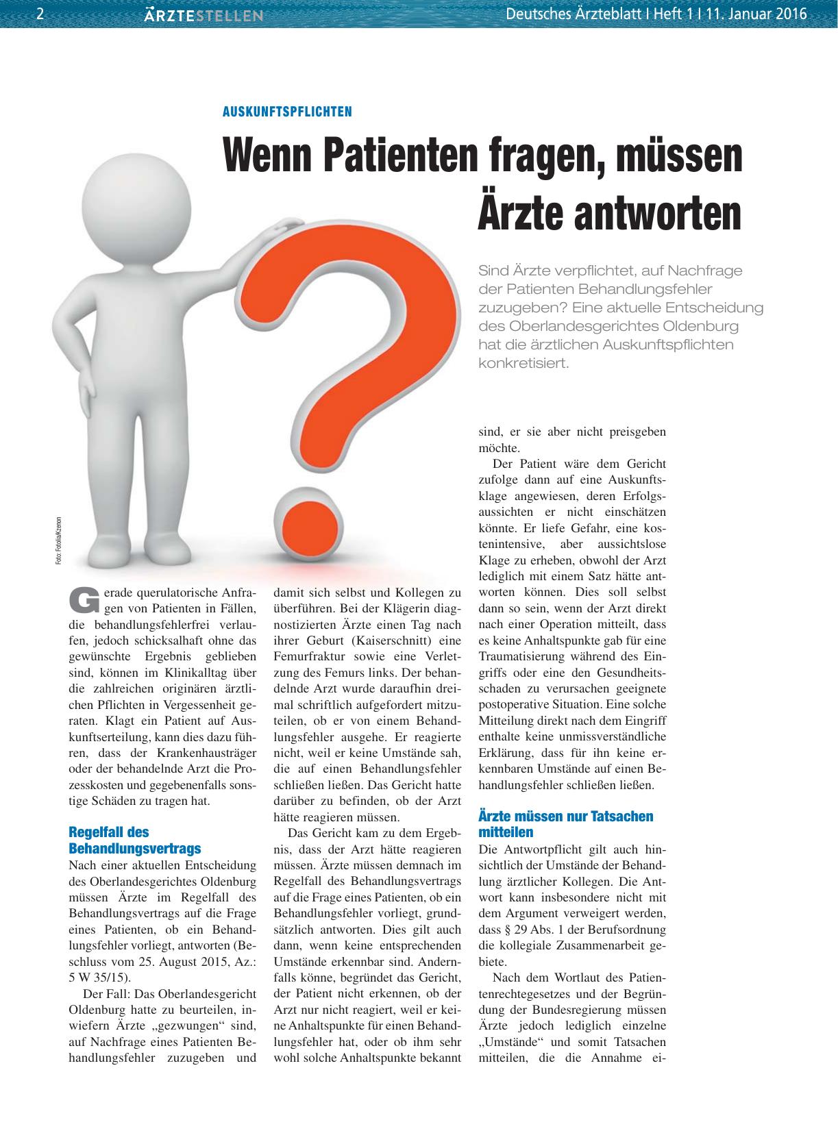 Vorschauseite 1: Auskunftspflichten: Wenn Patienten fragen, müssen Ärzte antworten