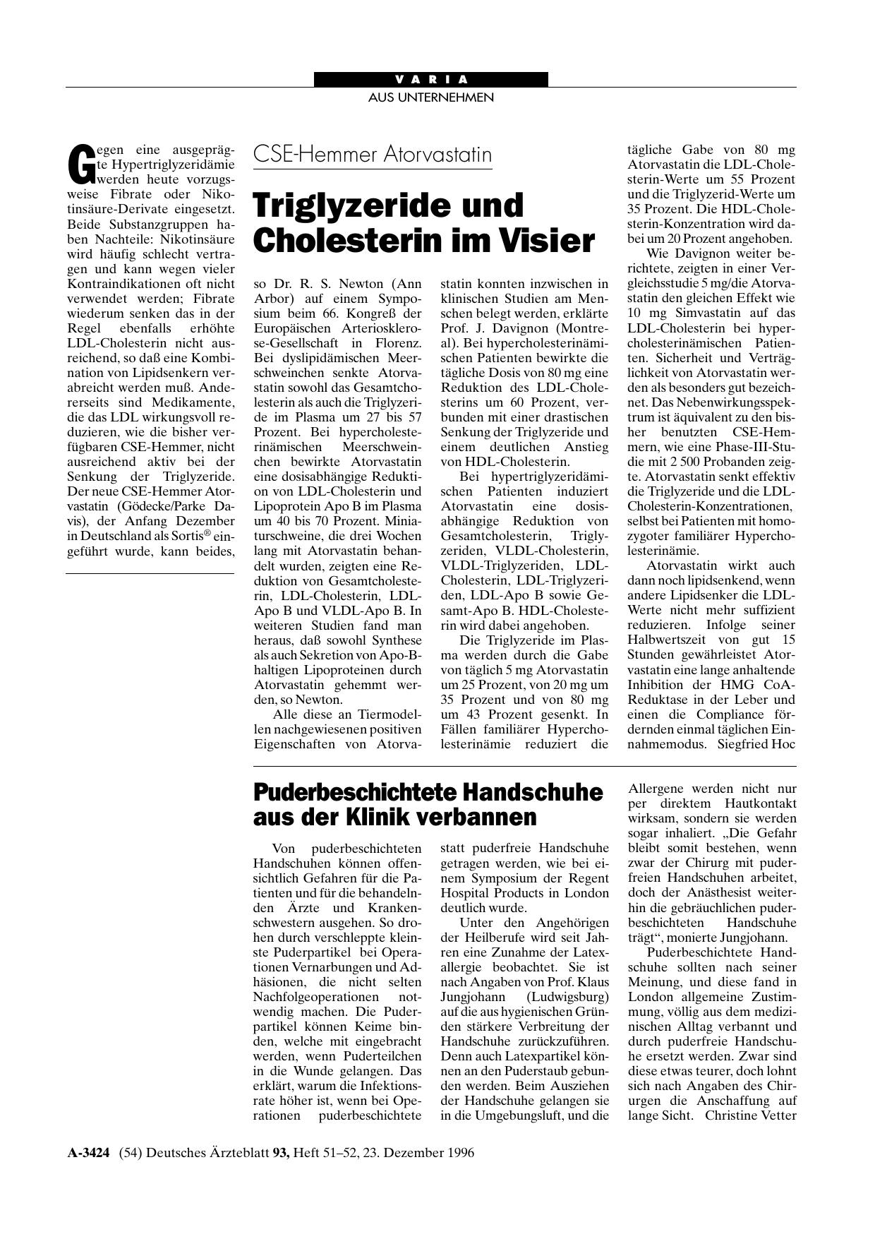Vorschauseite 1: CSE-Hemmer Atorvastatin: Triglyzeride und Cholesterin im Visier
