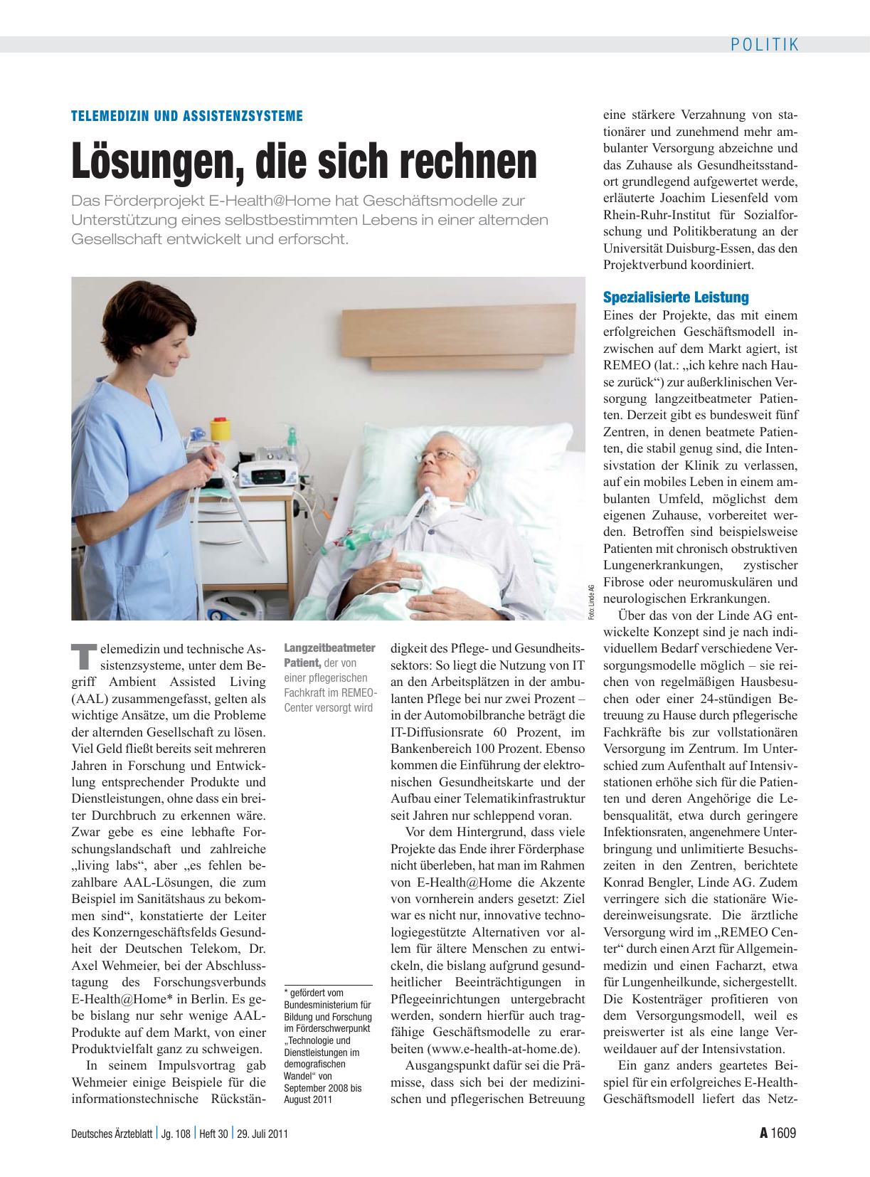 Vorschauseite 1: Telemedizin und Assistenzsysteme: Lösungen, die sich rechnen