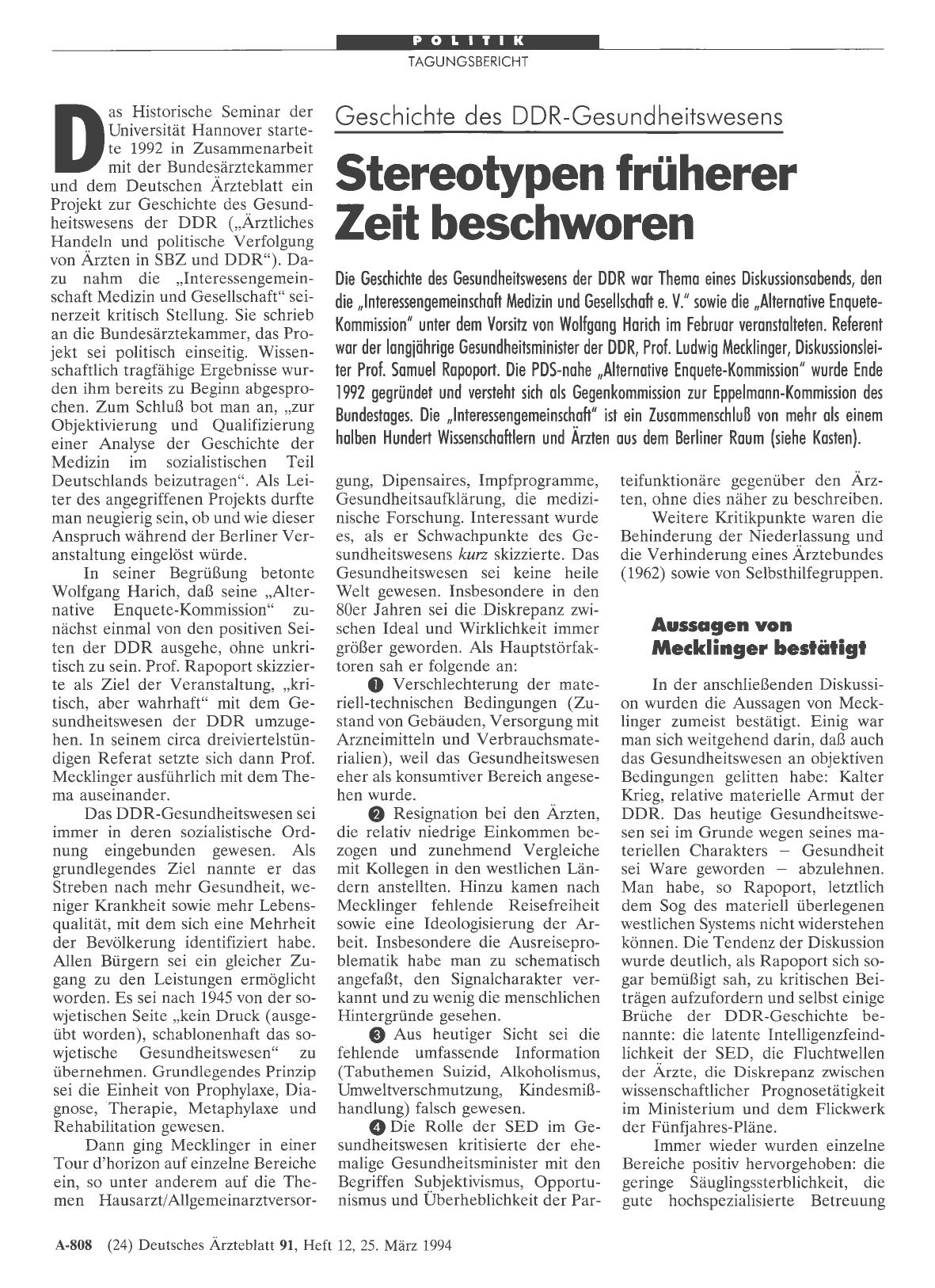 Vorschauseite 1: Geschichte des DDR-Gesundheitswesens: Stereotypen früherer Zeit beschworen