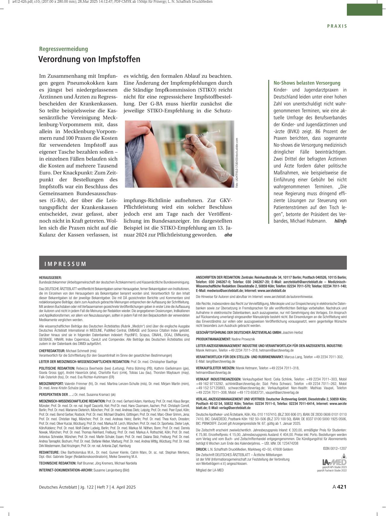 Vorschauseite 1: Regressvermeidung: Verordnung von Impfstoffen