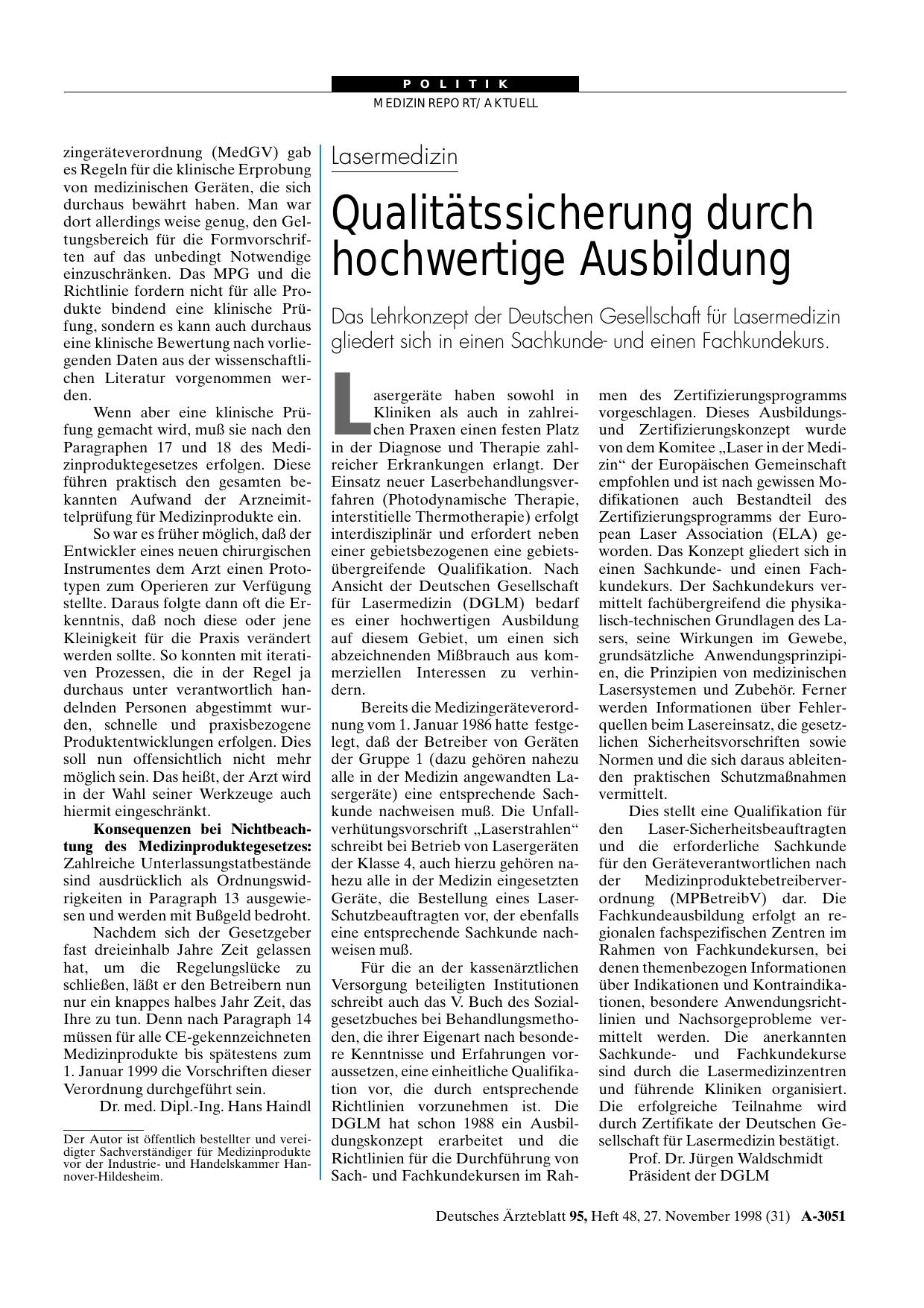 Vorschauseite 1: Lasermedizin: Qualitätssicherung durch hochwertige Ausbildung