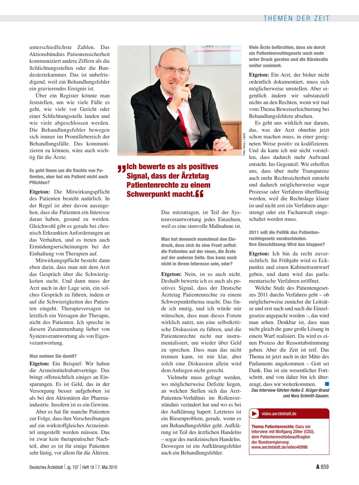 Vorschauseite 3: Interview mit Dr. Stefan Etgeton, Referatsleiter Gesundheit beim Verbraucherzentrale-Bundesverband: „Die Zeit ist reif. .. “