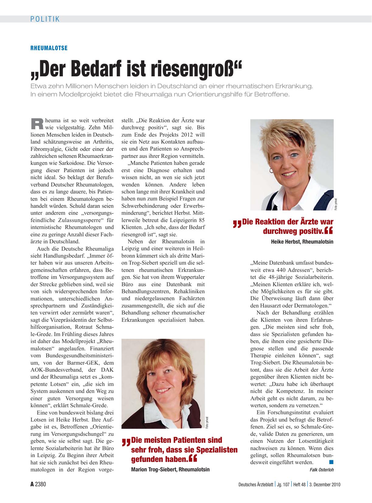 Vorschauseite 1: Rheumalotse: „Der Bedarf ist riesengroß“