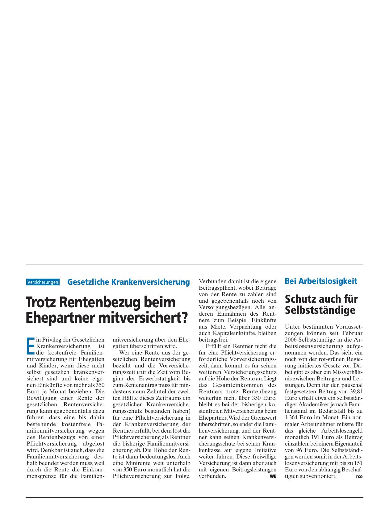 Vorschauseite 1: Gesetzliche Krankenversicherung: Trotz Rentenbezug beim Ehepartner mitversichert?