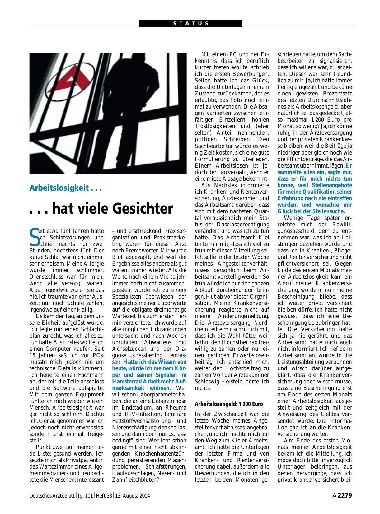 Vorschauseite 1: Arbeitslosigkeit. .. .. . hat viele Gesichter