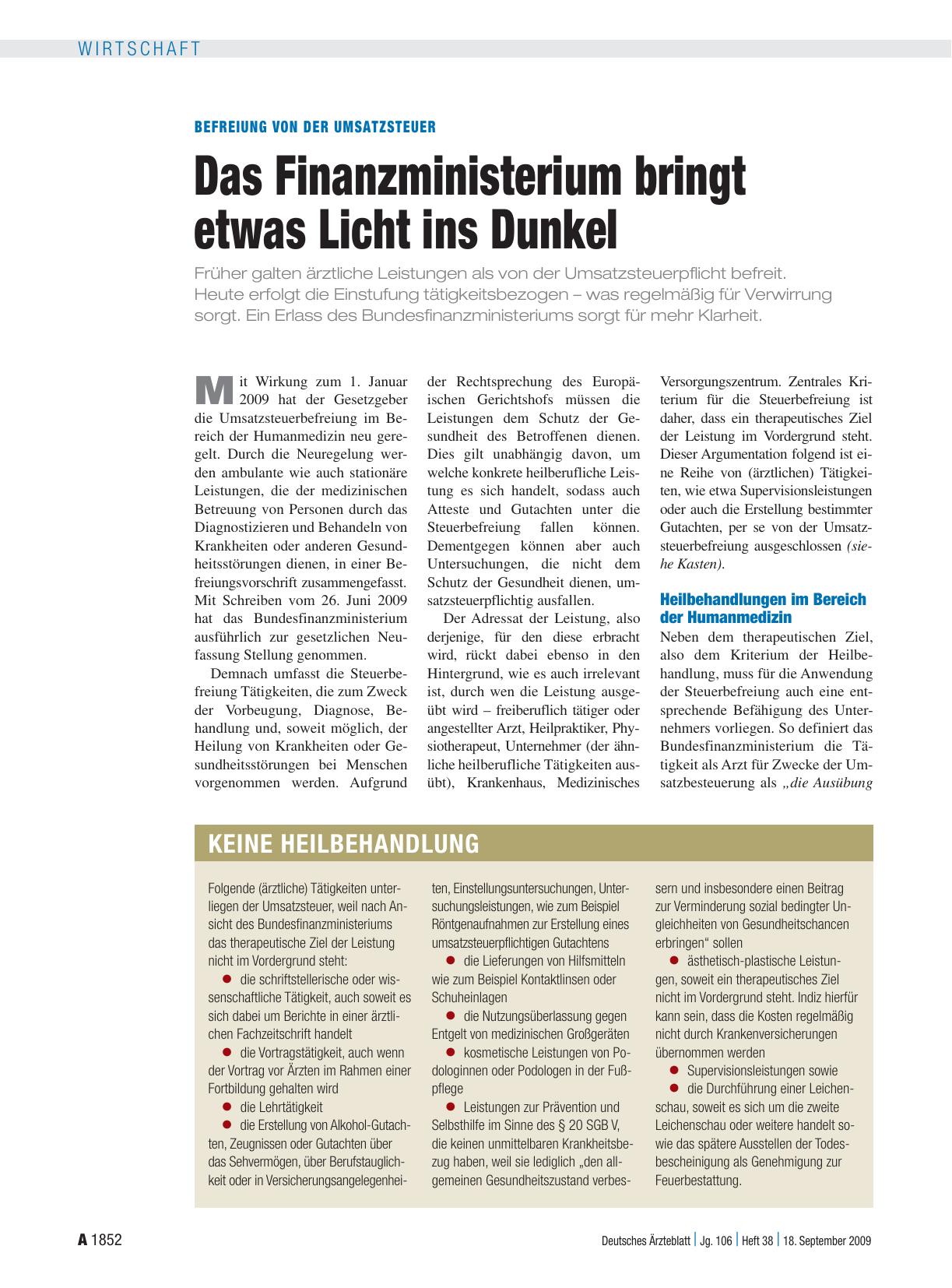Vorschauseite 1: Befreiung von der Umsatzsteuer: Das Finanzministerium bringt etwas Licht ins Dunkel