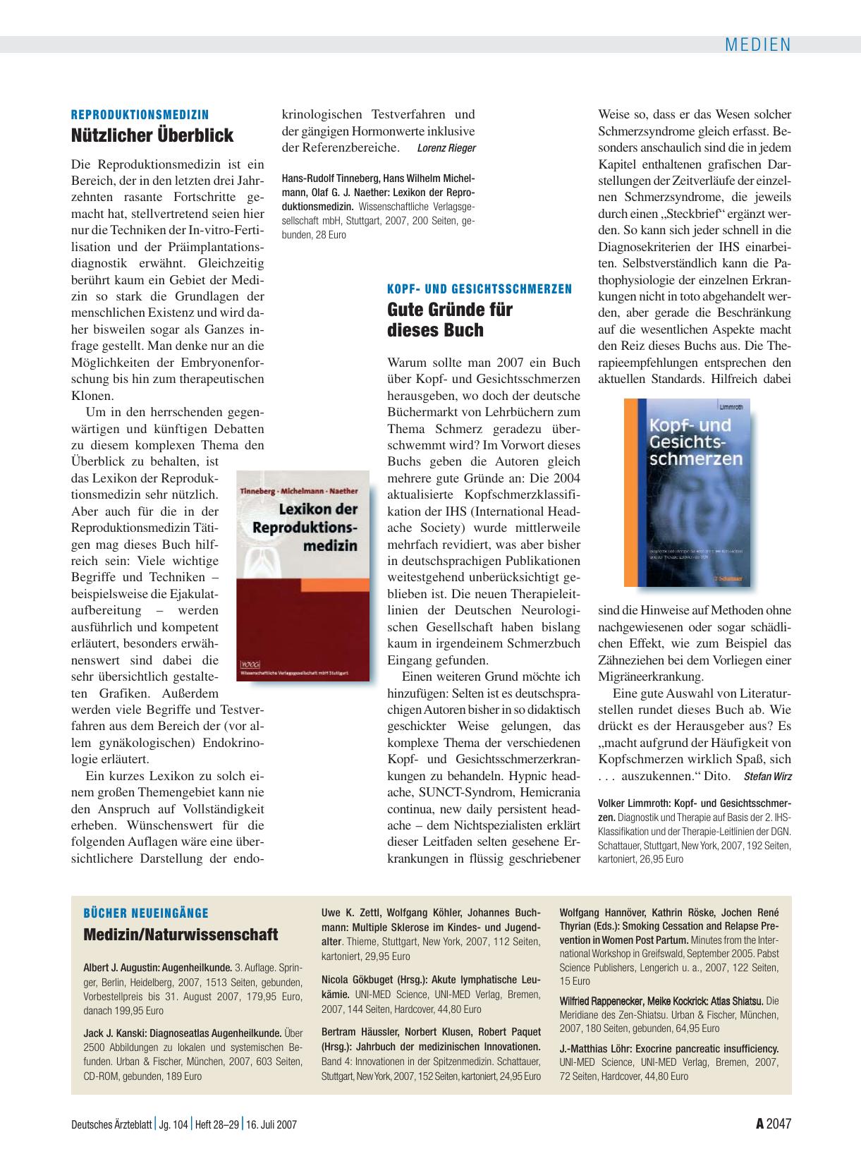 Vorschauseite 1: Bücher Neueingänge: Medizin/Naturwissenschaft