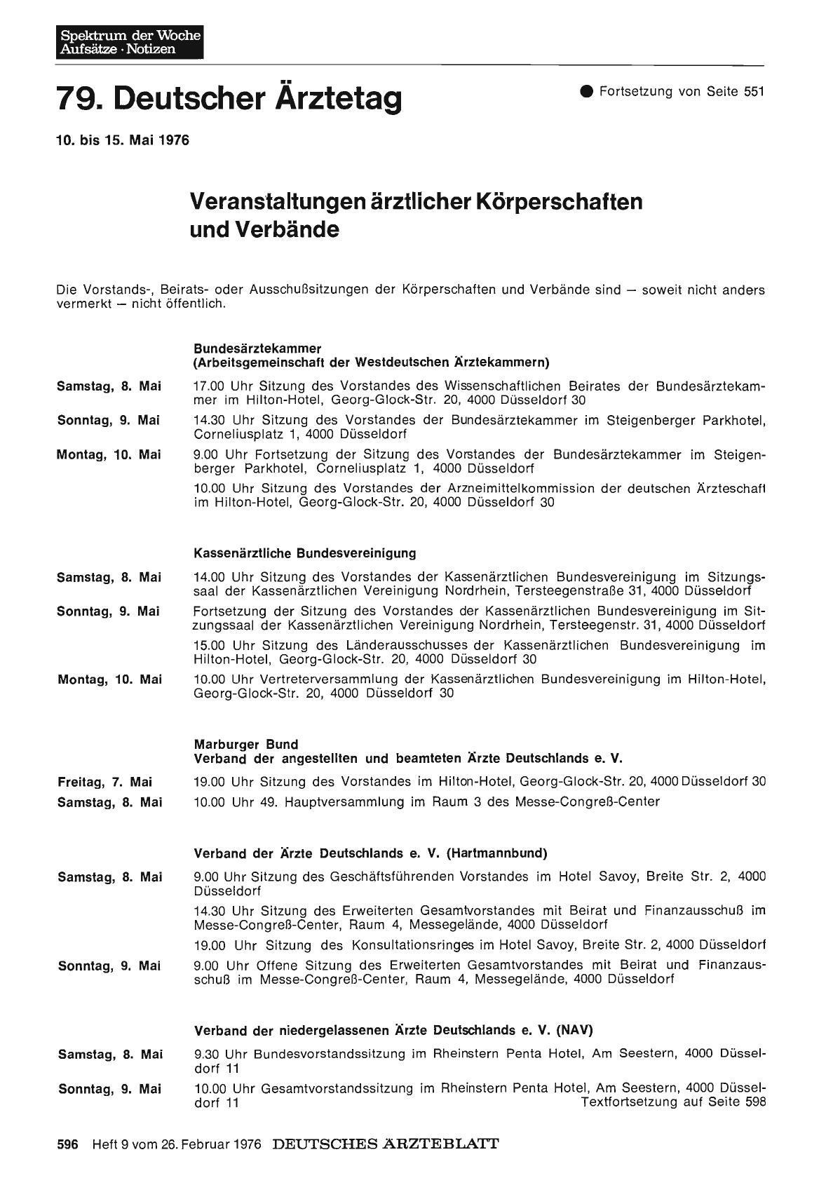 Vorschauseite 1: 79. Deutscher Ärztetag (Teil 2): Veranstaltungen ärztlicher Körperschaften und Verbände