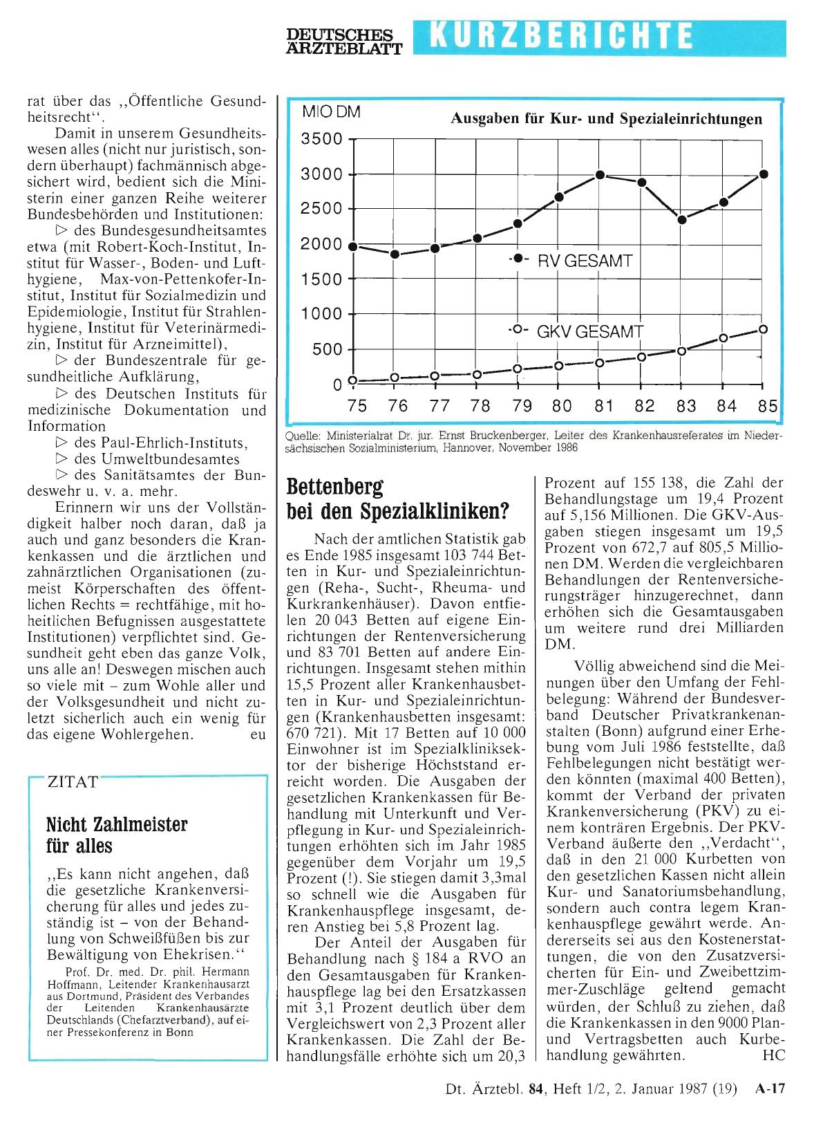 Vorschauseite 1: Bettenberg bei den Spezialkliniken?