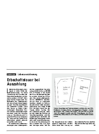 Vorschauseite 1: Lebensversicherung: Erbschaftsteuer bei Auszahlung