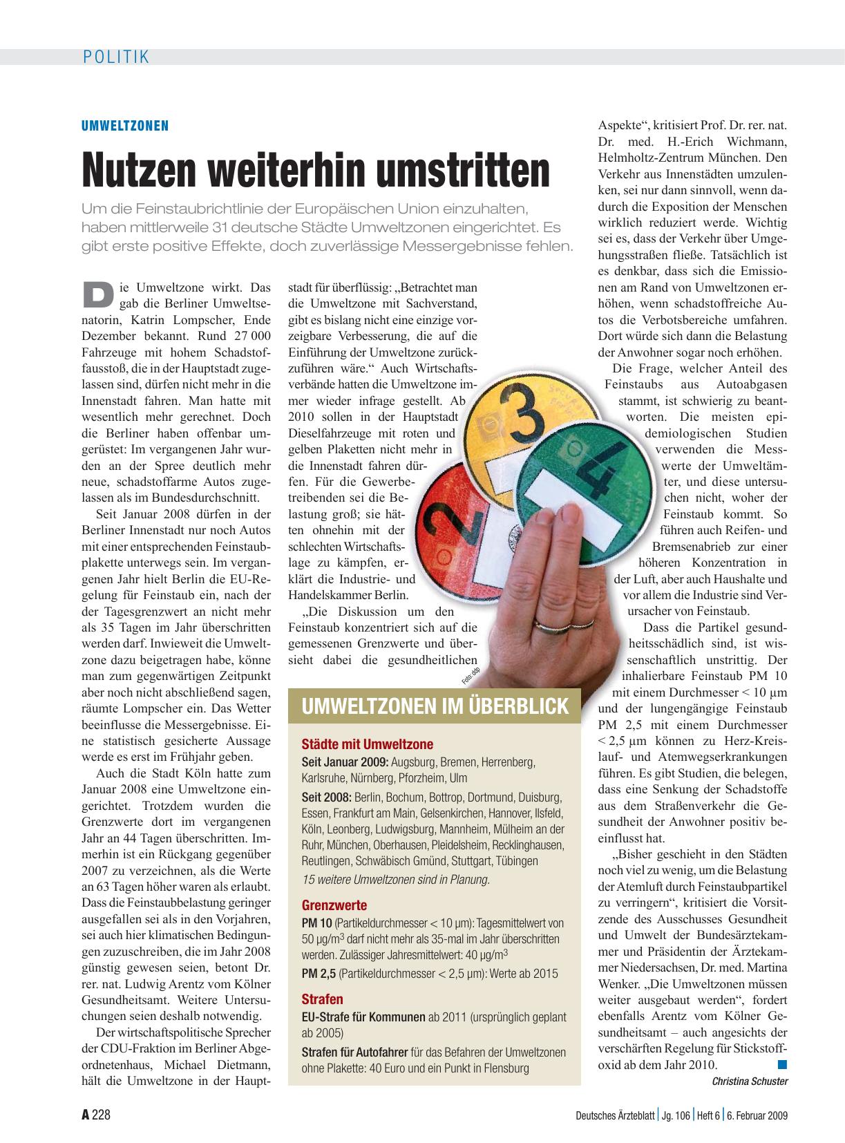 Vorschauseite 1: Umweltzonen: Nutzen weiterhin umstritten