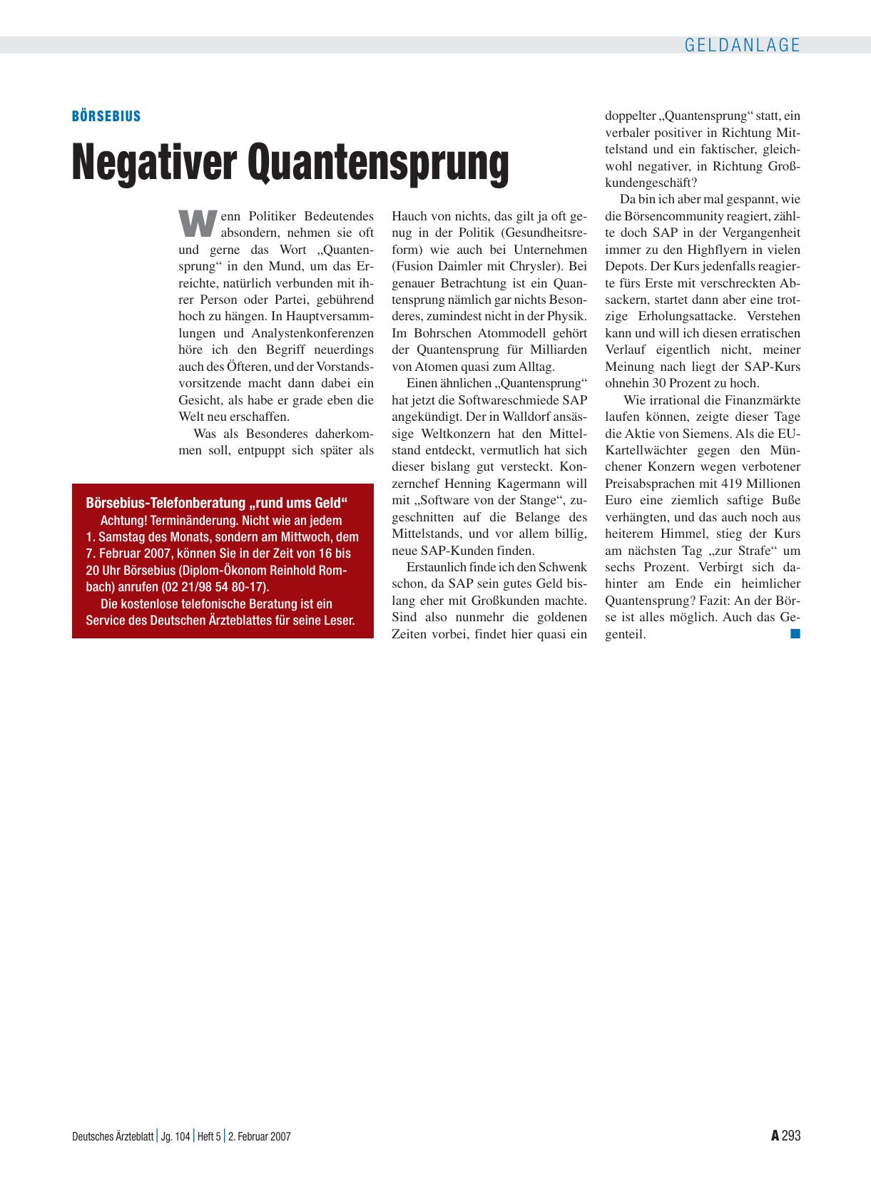 Vorschauseite 1: Börsebius: Negativer Quantensprung
