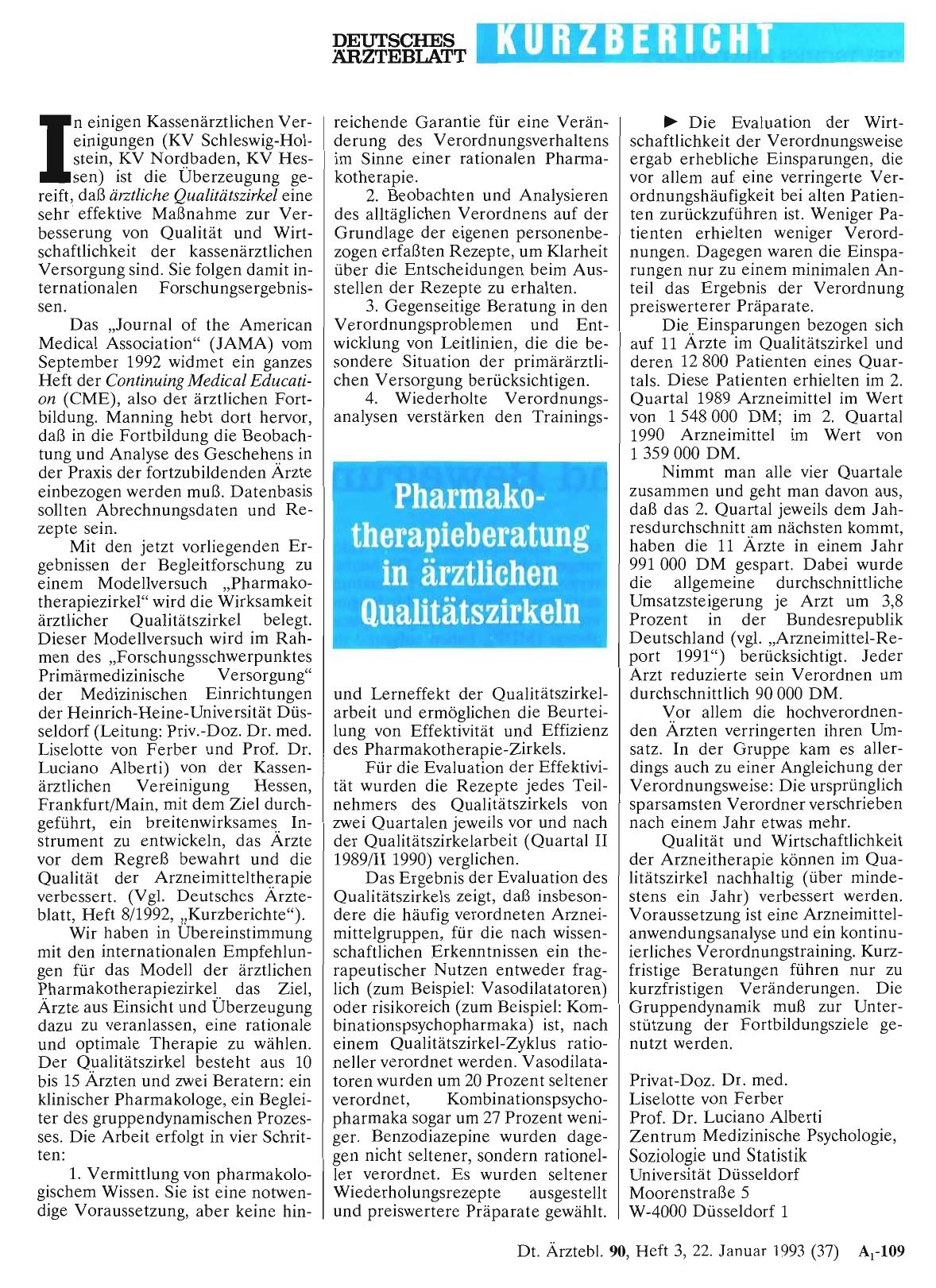 Vorschauseite 1: Pharmakotherapieberatung in ärztlichen Qualitätszirkeln
