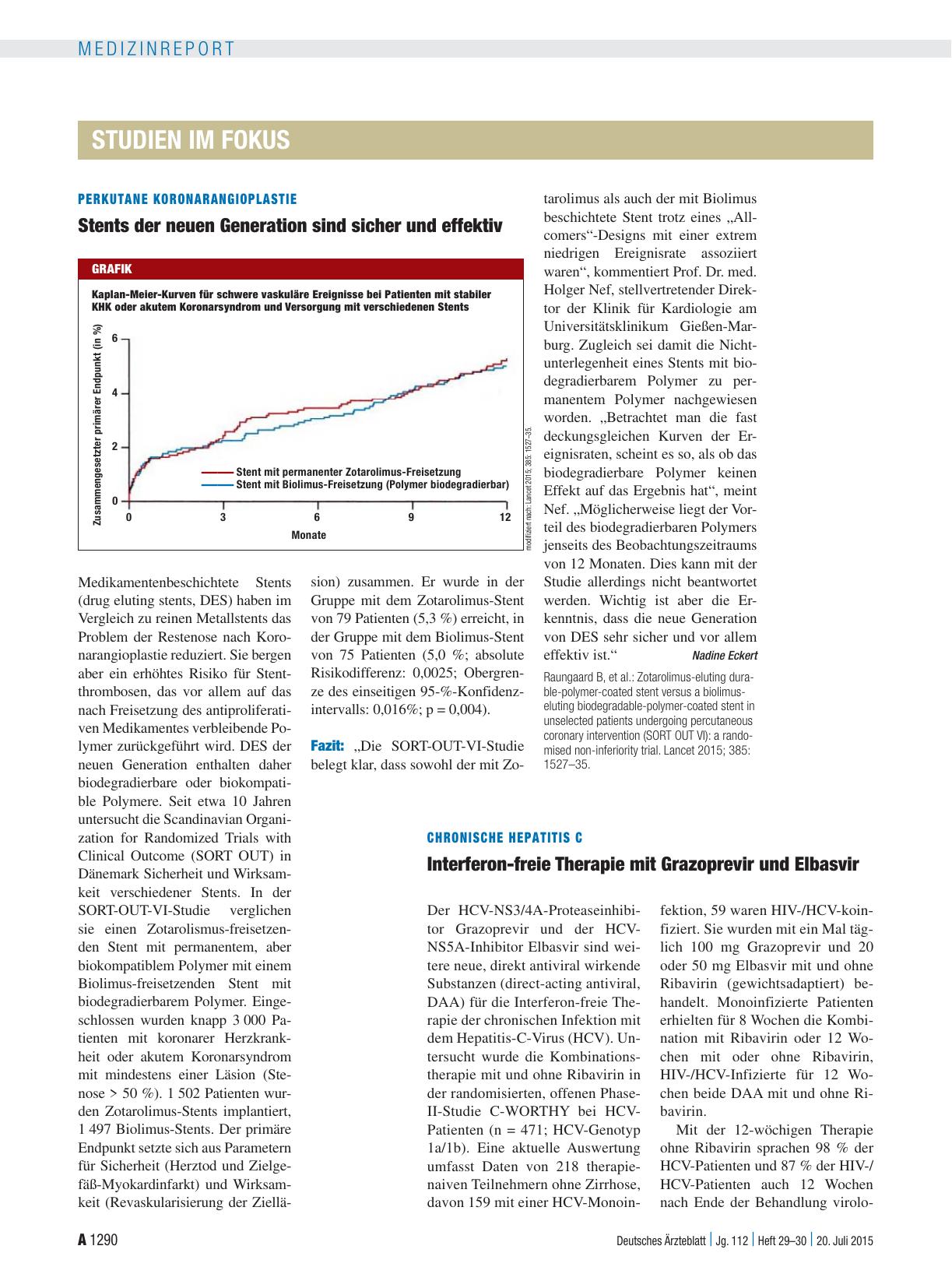 Vorschauseite 1: Perkutane Koronarangioplastie: Stents der neuen Generation sind sicher und effektiv