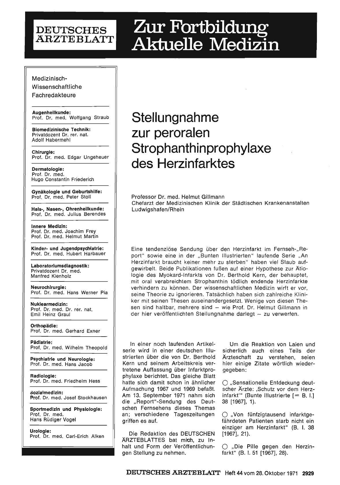 Vorschauseite 1: Stellungnahme zur peroralen Strophanthinprophylaxe des Herzinfarktes