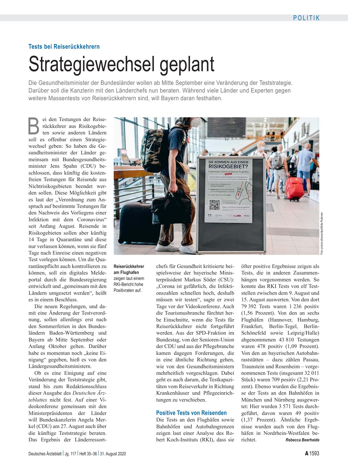 Vorschauseite 1: Tests bei Reiserückkehrern: Strategiewechsel geplant
