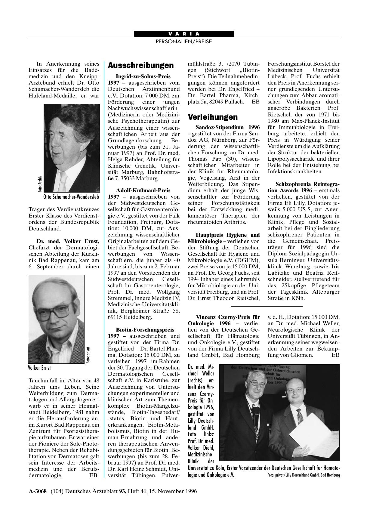 Vorschauseite 1: Verleihungen