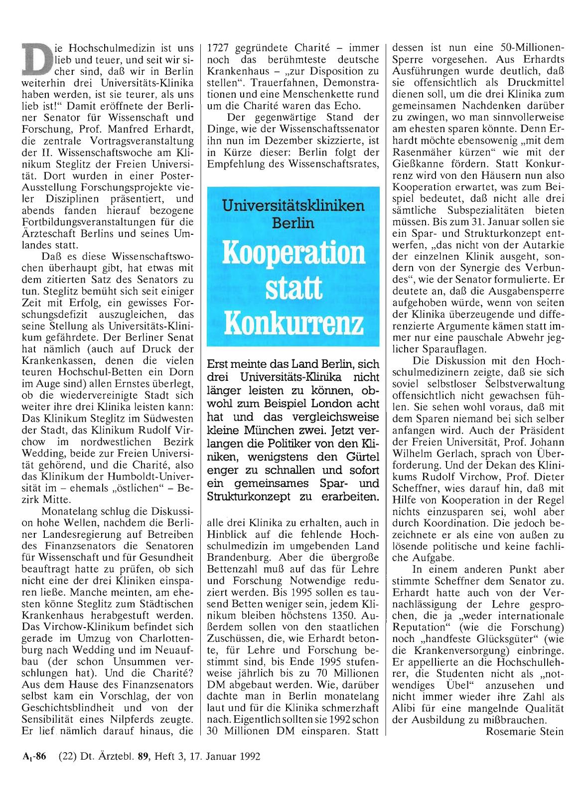 Vorschauseite 1: Universitätskliniken Berlin: Kooperation statt Konkurrenz