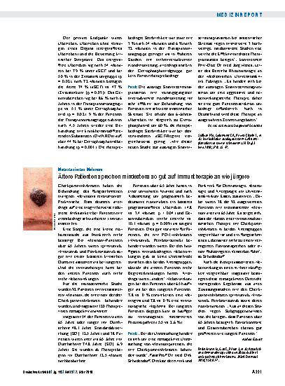 Vorschauseite 1: Metastasiertes Melanom: Ältere Patienten sprechen mindestens so gut auf Immuntherapie an wie jüngere