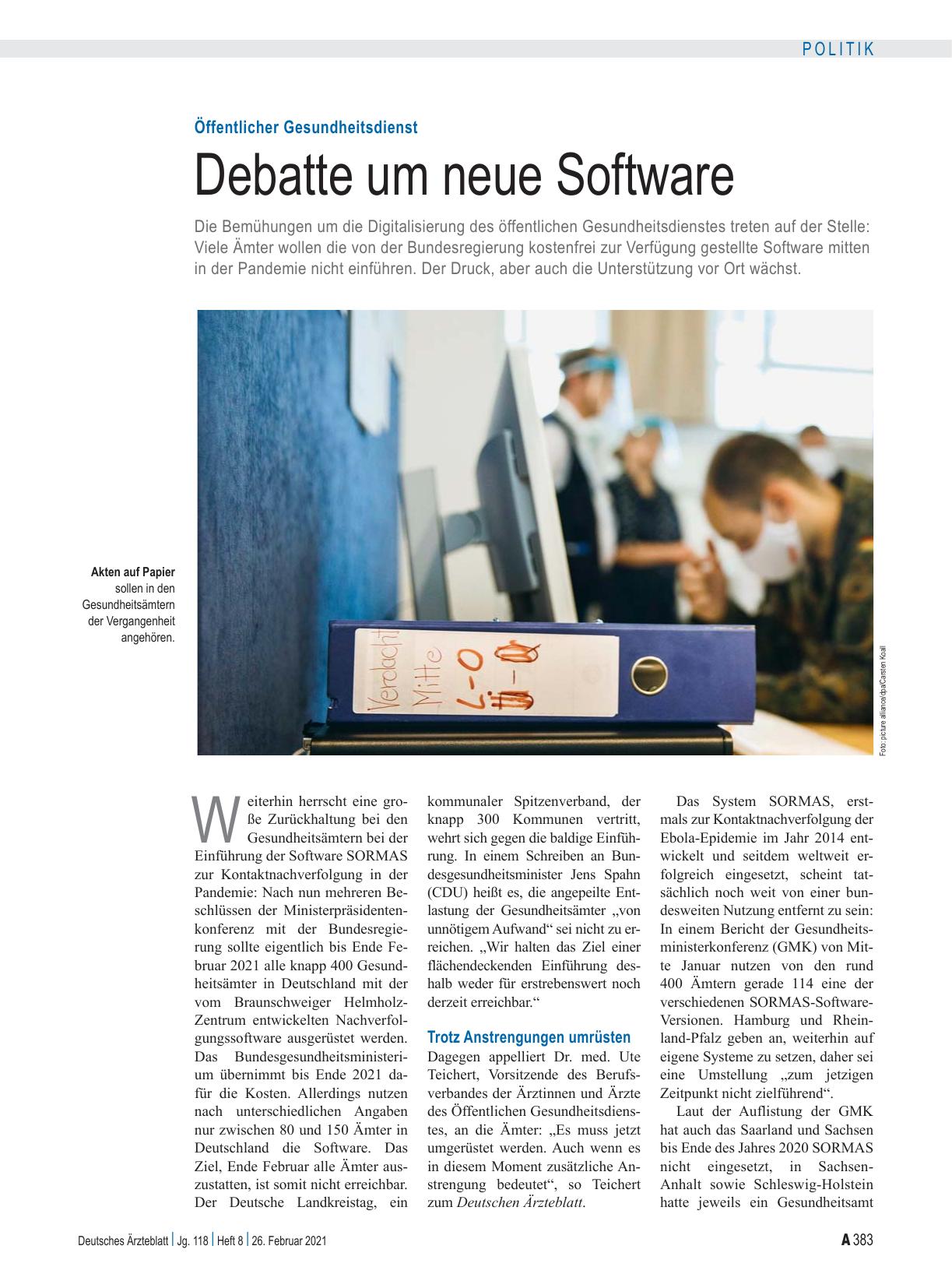 Vorschauseite 1: Öffentlicher Gesundheitsdienst: Debatte um neue Software
