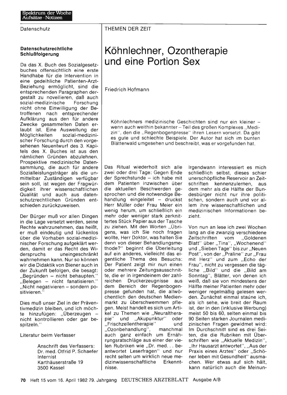 Vorschauseite 1: Köhnlechner, Ozontherapie und eine Portion Sex