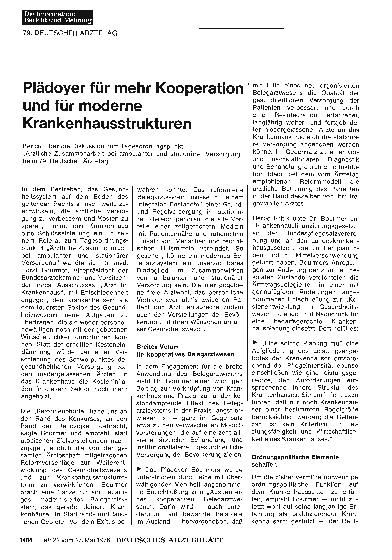 Vorschauseite 1: Plädoyer für mehr Kooperation und für moderne Krankenhausstrukturen