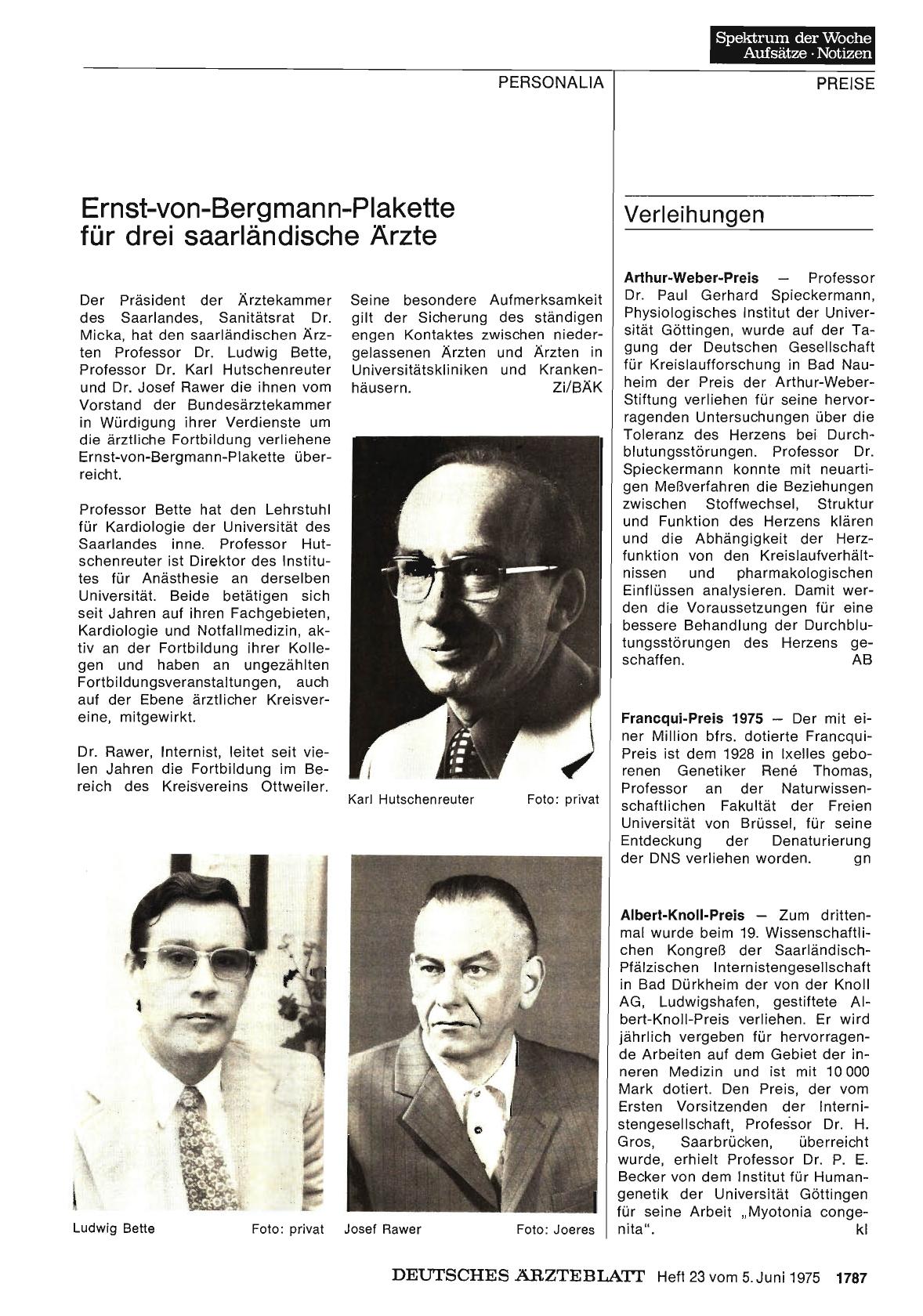 Vorschauseite 1: Ernst-von-Bergmann-Plakette für drei saarländische Ärzte