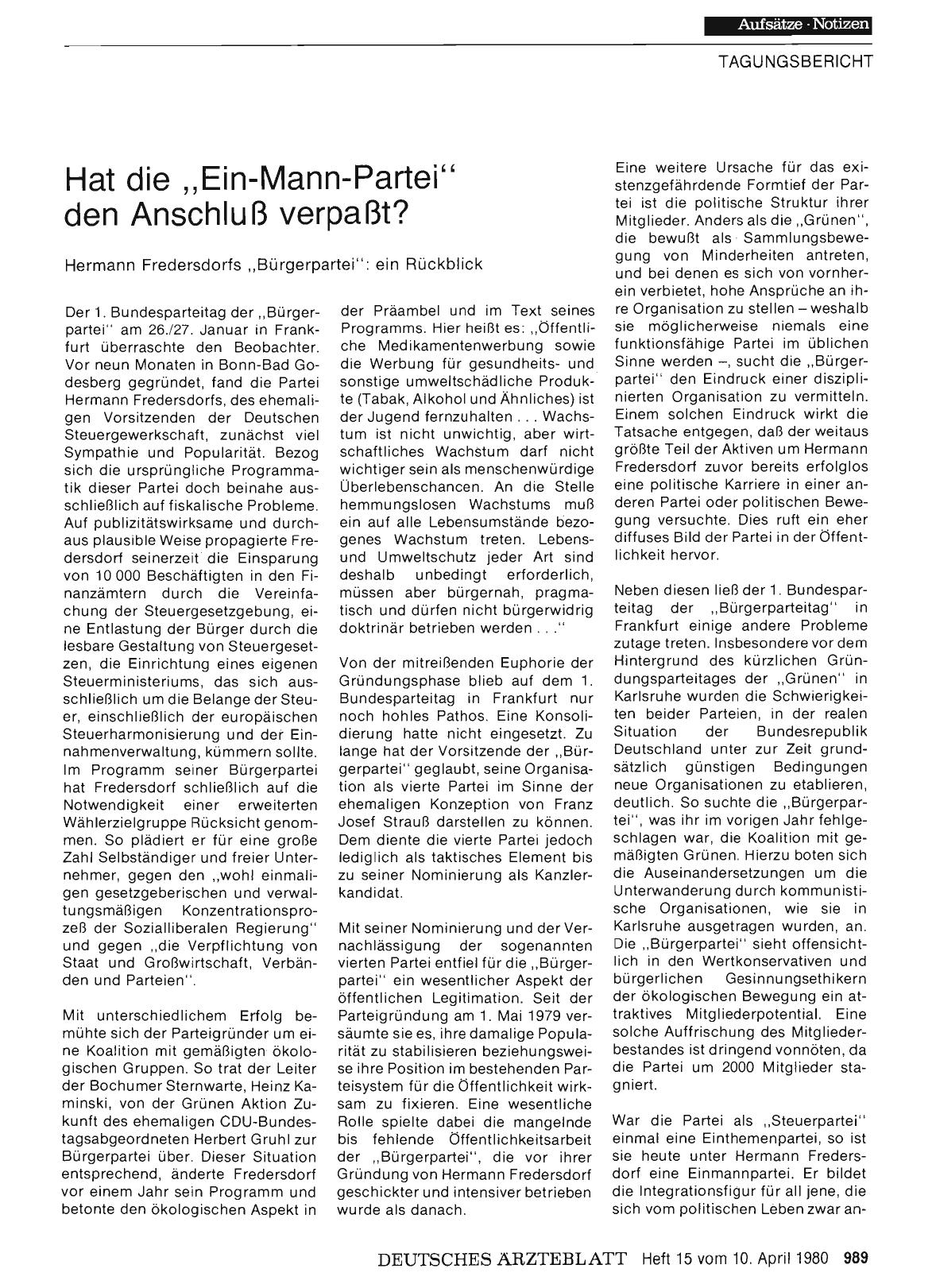 Vorschauseite 1: Hat die „Ein-Mann-Partei“ den Anschluß verpaßt?